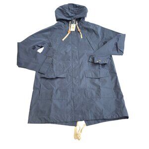 Marine Layer Milie Navy Blue Raincoat Hooded Lightweight Coat Large snap/zip New